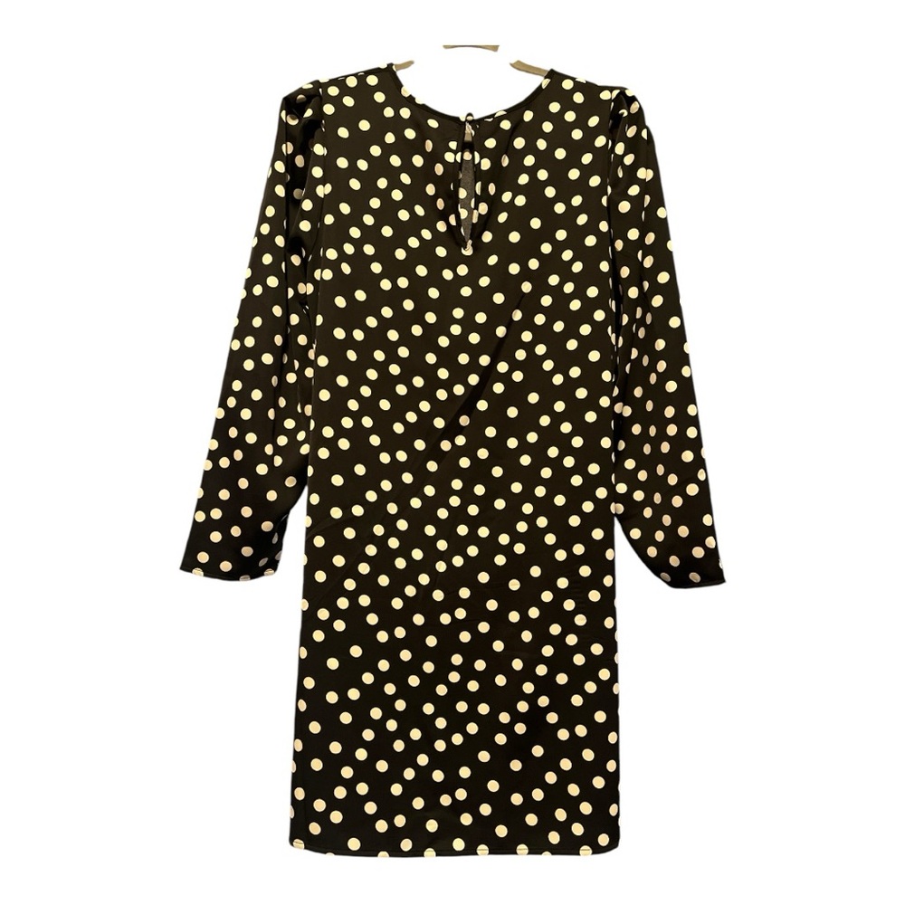 a new day Dress Black and White Polka Dot Pockets Belt Loose fit size Large